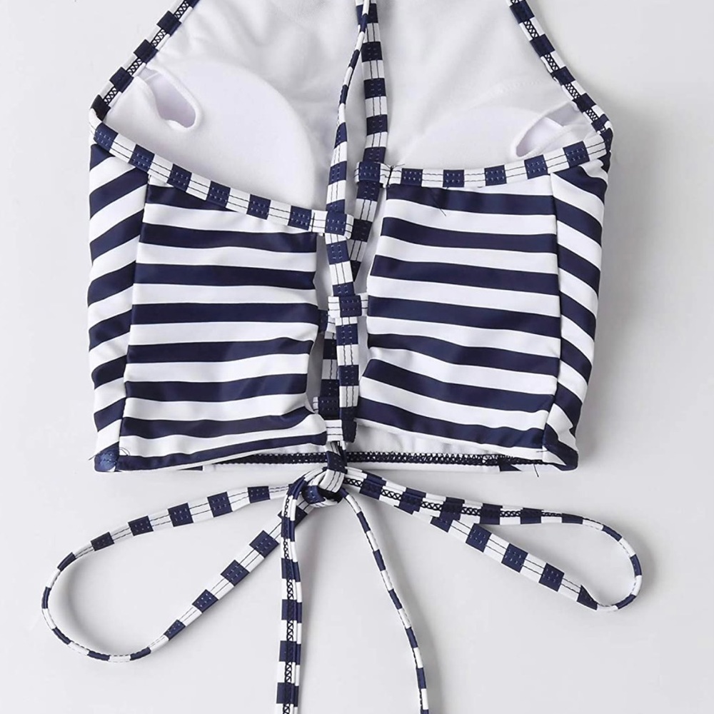 Navy blue striped swim top - Picture 8 of 9